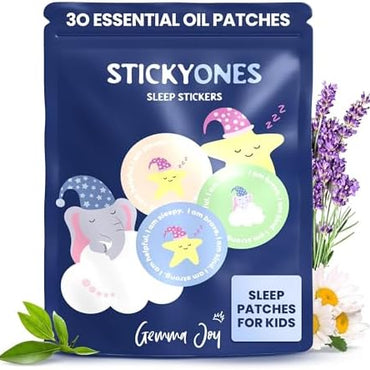 StickyOnes Sleep Patches for Kids - No Melatonin Sleep Aid Bedtime Patches for Kids with All Natural Sandalwood, Chamomile & Lavender Essential Oil -Sticks to Clothes All Night (30 Stickers)